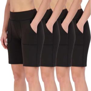 image:imageReal Essentials 4 Pack Womens 9 Bermuda Long High Waisted Shorts with Pockets Casual Workout Athletic Available in PlusSet 1