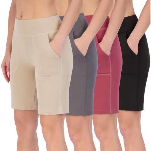 image:imageReal Essentials 4 Pack Womens 9 Bermuda Long High Waisted Shorts with Pockets Casual Workout Athletic Available in PlusSet 6