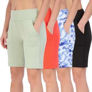 image:imageReal Essentials 4 Pack Womens 9 Bermuda Long High Waisted Shorts with Pockets Casual Workout Athletic Available in PlusSet 9