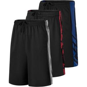image:imageReal Essentials 3 Pack Mens 9 Mesh Basketball Shorts  Long Athletic Performance Gym Short with Pockets S3XBlack Red  Black White  Black Royal