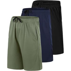 image:imageReal Essentials 3 Pack Mens 9 Mesh Basketball Shorts  Long Athletic Performance Gym Short with Pockets S3XHunter Green  Solid Navy  Solid Black