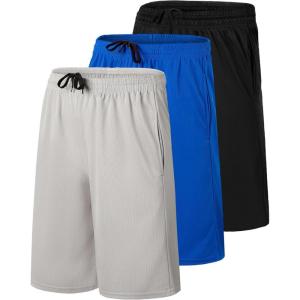image:imageReal Essentials 3 Pack Mens 9 Mesh Basketball Shorts  Long Athletic Performance Gym Short with Pockets S3XRoyal Blue  Gray  Solid Black