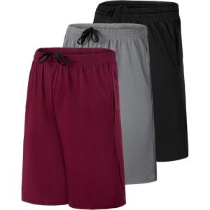 image:imageReal Essentials 3 Pack Mens 9 Mesh Basketball Shorts  Long Athletic Performance Gym Short with Pockets S3XSolid Burgundy  Charcoal  Solid Black