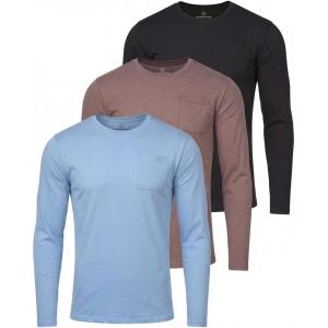 image:imageReal Essentials 3 Pack Mens Cotton Long Sleeve Crew Neck TShirt with Pocket  Soft Work Casual Jersey Tees Big amp TallSet 1