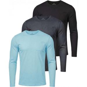 image:imageReal Essentials 3 Pack Mens Cotton Long Sleeve Crew Neck TShirt with Pocket  Soft Work Casual Jersey Tees Big amp TallSet 2