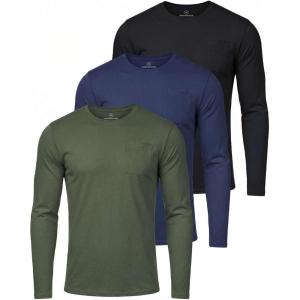 image:imageReal Essentials 3 Pack Mens Cotton Long Sleeve Crew Neck TShirt with Pocket  Soft Work Casual Jersey Tees Big amp TallSet 3