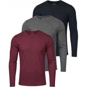 image:imageReal Essentials 3 Pack Mens Cotton Long Sleeve Crew Neck TShirt with Pocket  Soft Work Casual Jersey Tees Big amp TallSet 5