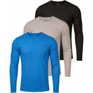 image:imageReal Essentials 3 Pack Mens Cotton Long Sleeve Crew Neck TShirt with Pocket  Soft Work Casual Jersey Tees Big amp TallSet 8
