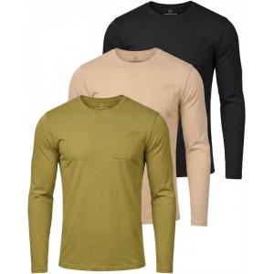 image:imageReal Essentials 3 Pack Mens Cotton Long Sleeve Crew Neck TShirt with Pocket  Soft Work Casual Jersey Tees Big amp TallSet 9