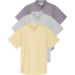 image:imageReal Essentials 3 Pack Mens ShortSleeve Oxford Solid Button Down Collar Casual Shirts with Pocket Available in Big amp TallSet 1