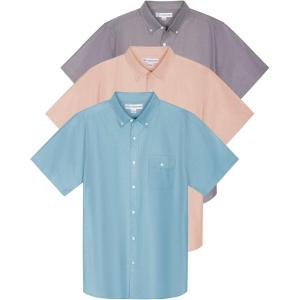 image:imageReal Essentials 3 Pack Mens ShortSleeve Oxford Solid Button Down Collar Casual Shirts with Pocket Available in Big amp TallSet 2