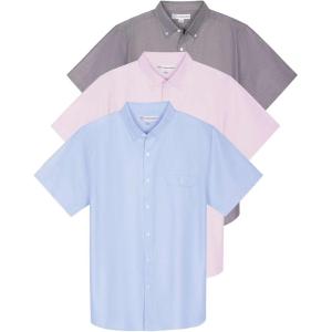 image:imageReal Essentials 3 Pack Mens ShortSleeve Oxford Solid Button Down Collar Casual Shirts with Pocket Available in Big amp TallSet 4