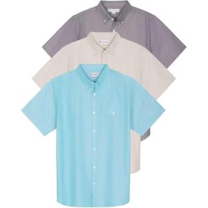 image:imageReal Essentials 3 Pack Mens ShortSleeve Oxford Solid Button Down Collar Casual Shirts with Pocket Available in Big amp TallSet 6
