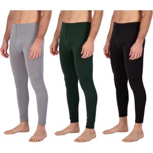 image:imageReal Essentials 3 Pack Mens Thermal Underwear Base Layer Fleece Lined Pants with Fly  Long John BottomBig amp TallSet E