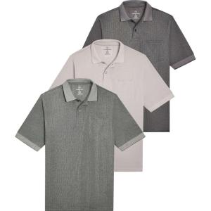 image:imageReal Essentials 3 Pack Mens RegularFit Ribbed Polo Shirt with Pocket Available in Big amp TallSet 1