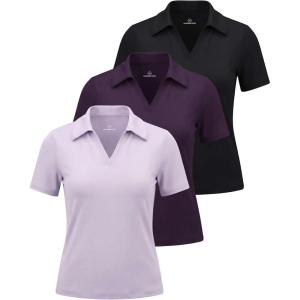 image:imageLadies SS Dry Fit VNeck PoloSolid Black  Solid Plum Perfect  Solid Orchid Petal