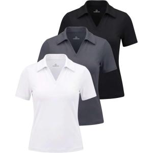 image:imageLadies SS Dry Fit VNeck PoloSolid Black  Solid Quiet Shade  Solid Bright White