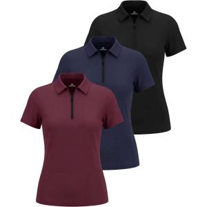 image:imageLadies SS Dry Fit Zipper Golf PoloSolid Black  Solid Navy Blazer  Solid Burgundy
