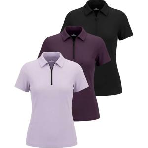 image:imageLadies SS Dry Fit Zipper Golf PoloSolid Black  Solid Plum Perfect  Solid Orchid Petal