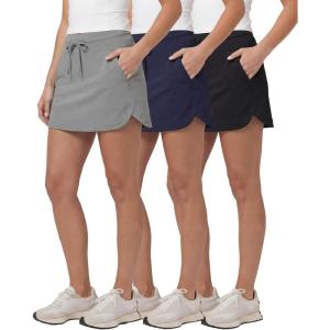 image:imageReal Essentials 3 Pack Womens 16 Tie Waistband Skort  Athletic Golf Tennis Pickleball Hiking Running Skorts with PocketsSet 2