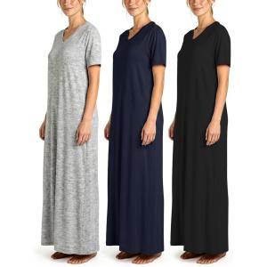 image:imageReal Essentials 3 Pack Womens Soft Maxi Long Nightshirt Short Sleeve Soft Nightgown Sleep Dress Available in Plus SizeSet 10