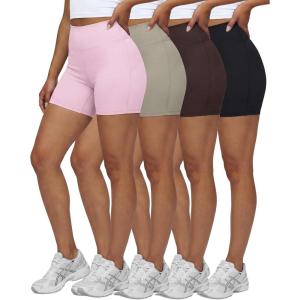 image:imageReal Essentials 4 Pack Womens 6 High Waisted Biker Shorts  Tummy Control Spandex Workout Gym Yoga Running Athletic ShortsSet 1
