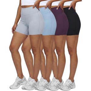 image:imageReal Essentials 4 Pack Womens 6 High Waisted Biker Shorts  Tummy Control Spandex Workout Gym Yoga Running Athletic ShortsSet 3