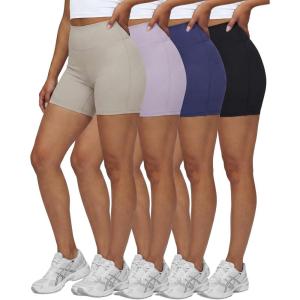 image:imageReal Essentials 4 Pack Womens 6 High Waisted Biker Shorts  Tummy Control Spandex Workout Gym Yoga Running Athletic ShortsSet 4