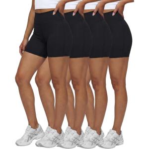 image:imageReal Essentials 4 Pack Womens 6 High Waisted Biker Shorts  Tummy Control Spandex Workout Gym Yoga Running Athletic ShortsSet 5