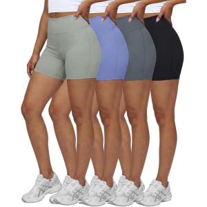 image:imageReal Essentials 4 Pack Womens 6 High Waisted Biker Shorts  Tummy Control Spandex Workout Gym Yoga Running Athletic ShortsSet 6