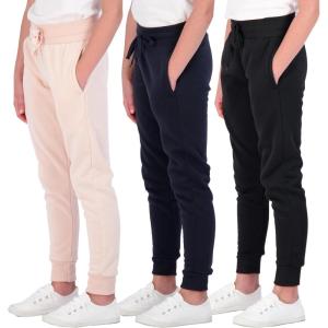 image:imageReal Essentials 3 Pack Girls Fleece Joggers Soft Active Performance Casual SweatpantsAges 514Set 1