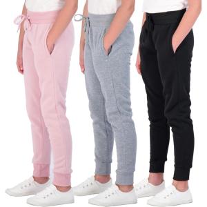 image:imageReal Essentials 3 Pack Girls Fleece Joggers Soft Active Performance Casual SweatpantsAges 514Set 2