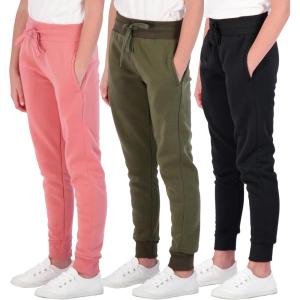 image:imageReal Essentials 3 Pack Girls Fleece Joggers Soft Active Performance Casual SweatpantsAges 514Set 4