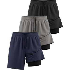 image:imageReal Essentials 3 Pack Mens 2 in 1 Mesh 7 Running Workout Gym Shorts with Compression Liner Available in Big amp TallSet 12