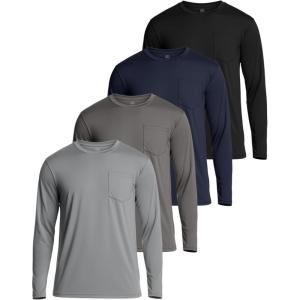 image:imageReal Essentials 4 Pack Mens DryFit Active Athletic Long Sleeve Pocket Crew TShirt Outdoors UPF 50 S5XLTSet 11