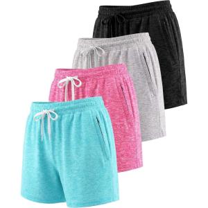image:imageReal Essentials 4 Pack Womens Athletic DryFit Lounge Shorts with Zipper Pockets Available in Plus SizeSet 16