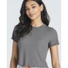 image:imageReal Essentials 4 PackWomens Lettuce Trim Ribbed Knit Short Sleeve Crop Tops Shirts Casual Summer Going Out TShirtsSet 5