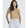 image:imageReal Essentials 4 PackWomens Lettuce Trim Ribbed Knit Short Sleeve Crop Tops Shirts Casual Summer Going Out TShirtsSet 6