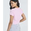 image:imageReal Essentials 4 PackWomens Lettuce Trim Ribbed Knit Short Sleeve Crop Tops Shirts Casual Summer Going Out TShirtsSet 8
