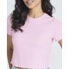 image:imageReal Essentials 4 PackWomens Lettuce Trim Ribbed Knit Short Sleeve Crop Tops Shirts Casual Summer Going Out TShirtsSet 8