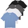 image:imageReal Essentials 4 PackWomens Lettuce Trim Ribbed Knit Short Sleeve Crop Tops Shirts Casual Summer Going Out TShirtsSet 5
