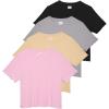 image:imageReal Essentials 4 PackWomens Lettuce Trim Ribbed Knit Short Sleeve Crop Tops Shirts Casual Summer Going Out TShirtsSet 8
