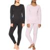 image:imageReal Essentials 4 Piece Womens Thermal Underwear Set  Thermal Underwear for Women Fleece Lined Top amp Bottom Long JohnsSet D