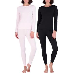 image:imageReal Essentials 4 Piece Womens Thermal Underwear Set  Thermal Underwear for Women Fleece Lined Top amp Bottom Long JohnsSet 4