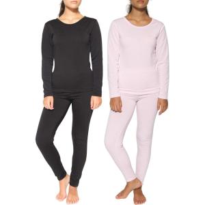 image:imageReal Essentials 4 Piece Womens Thermal Underwear Set  Thermal Underwear for Women Fleece Lined Top amp Bottom Long JohnsSet D