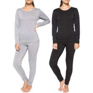 image:imageReal Essentials 4 Piece Womens Thermal Underwear Set  Thermal Underwear for Women Fleece Lined Top amp Bottom Long JohnsSet a