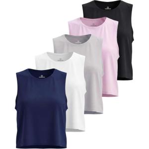 image:imageReal Essentials 5 Pack Womens Dry Fit Crop Summer Tank Top  Gym Yoga Workout Sports Tee Available in Plus SizeSet 11