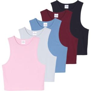 image:imageReal Essentials 5 Pack Womens Ribbed Crop Tank Tops Sleeveless Racerback Workout Yoga Athletic amp Casual ShirtsSet 1