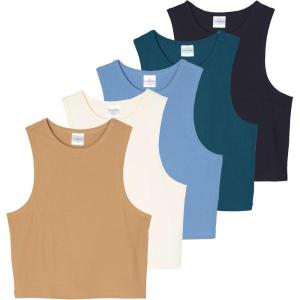 image:imageReal Essentials 5 Pack Womens Ribbed Crop Tank Tops Sleeveless Racerback Workout Yoga Athletic amp Casual ShirtsSet 6