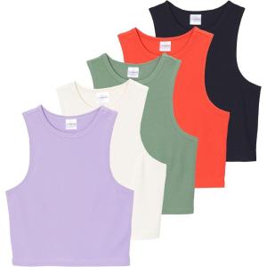 image:imageReal Essentials 5 Pack Womens Ribbed Crop Tank Tops Sleeveless Racerback Workout Yoga Athletic amp Casual ShirtsSet 8